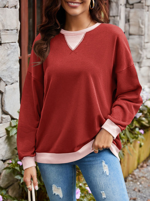 Lovelet Contrast Round Neck Long Sleeve Sweatshirt