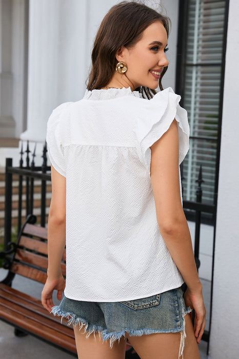 Notched Neck Butterfly Sleeve Blouse