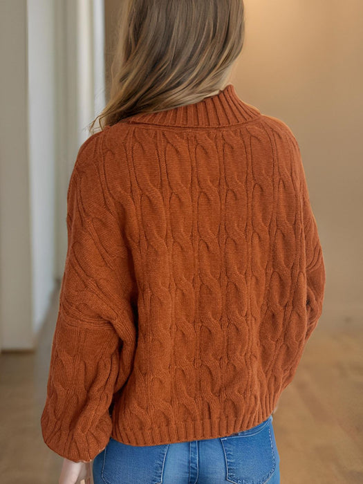 Cable-Knit Turtleneck Long Sleeve Sweater