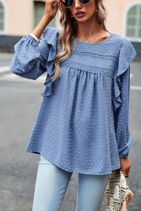 Devine Ruffle Trim Balloon Sleeve Blouse