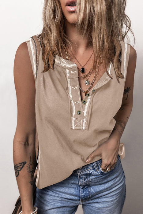 Contrast Stitching Round Neck Tank