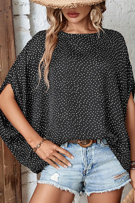 Perfee Printed Dolman Sleeve Round Neck Blouse