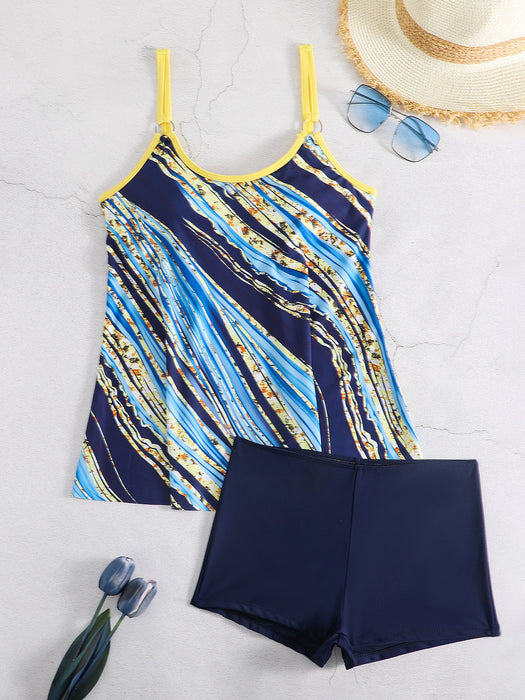 Printed Round Neck Two-Piece Swim Set