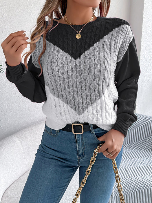 Contrast Round Neck Long Sleeve Sweater