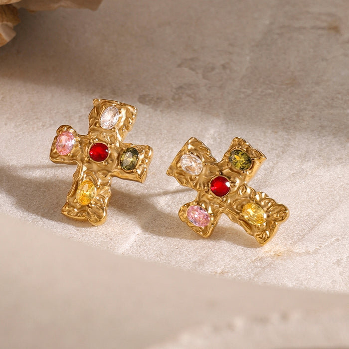 18K Gold-Plated Zircon Cross Earrings