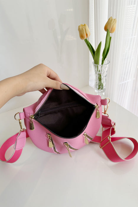 PU Leather Multi Zipper Shoulder Bag