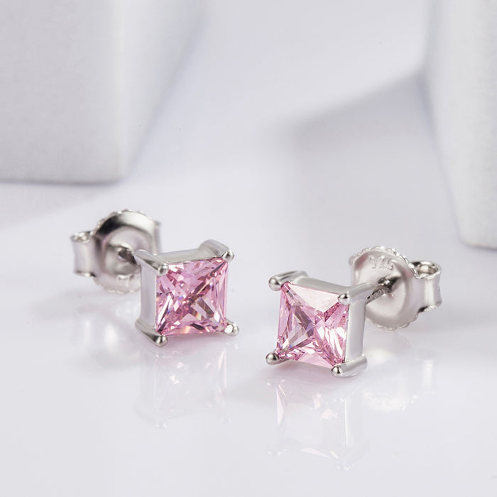 925 Sterling Silver Square Zircon Earrings