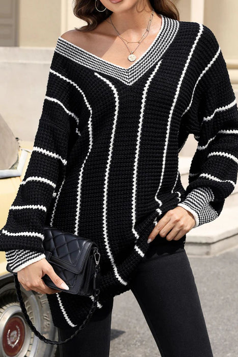 Striped V-Neck Long Sleeve Sweater