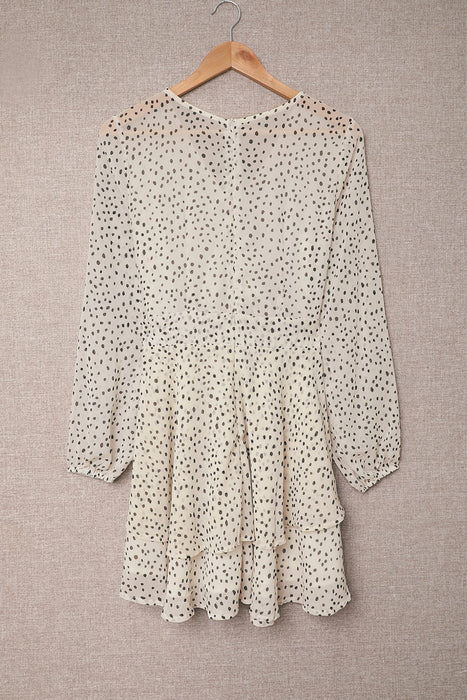 Tied Polka Dot Balloon Sleeve Layered Dress