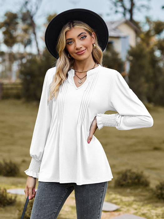 Notched Neck Flounce Sleeve Blouse