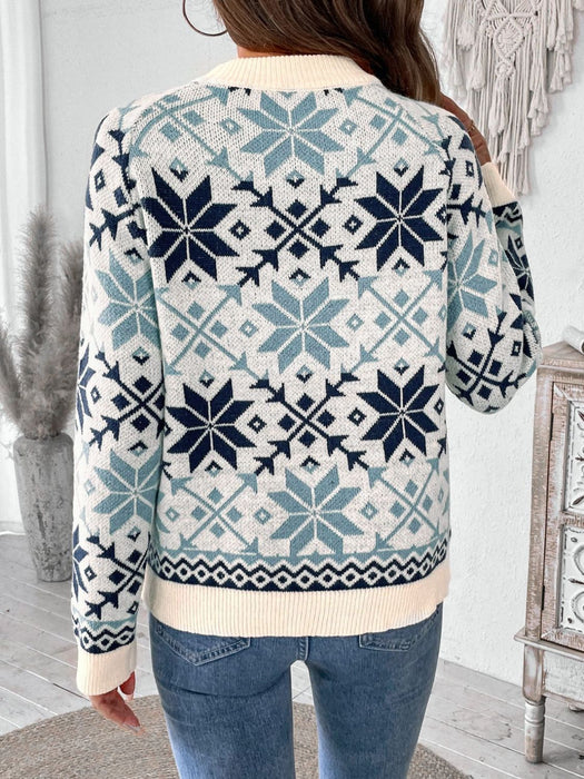 Perfee Graphic Round Neck Long Sleeve Sweater