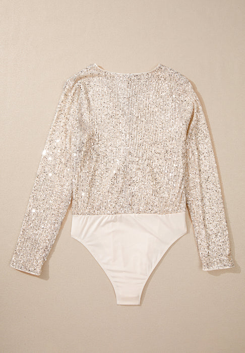 Sequin Surplice Long Sleeve Bodysuit