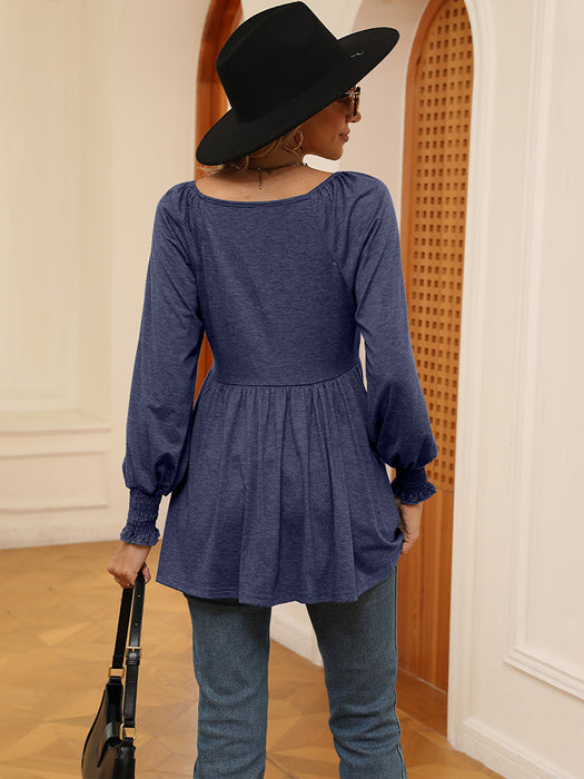 V-Neck Lantern Sleeve Blouse