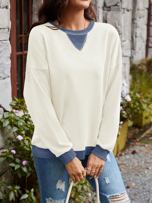 Lovelet Contrast Round Neck Long Sleeve Sweatshirt