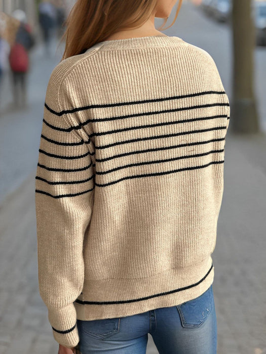 Striped Round Neck Long Sleeve Sweater