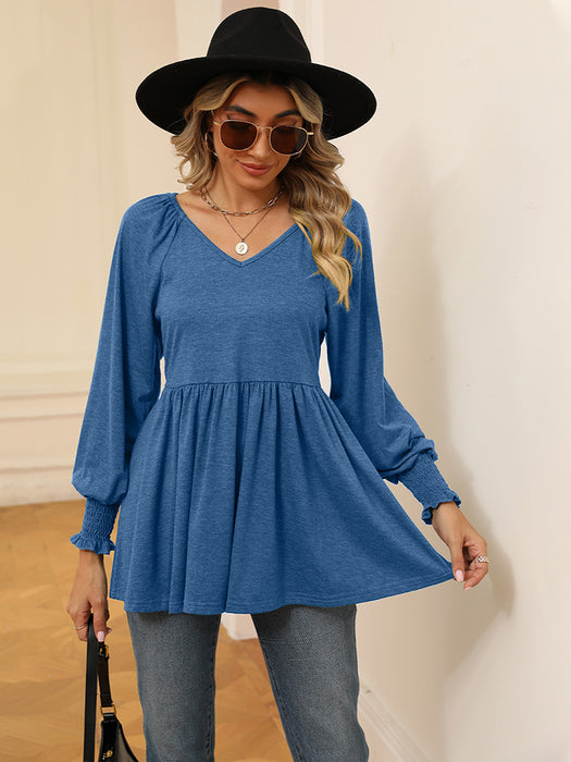 V-Neck Lantern Sleeve Blouse