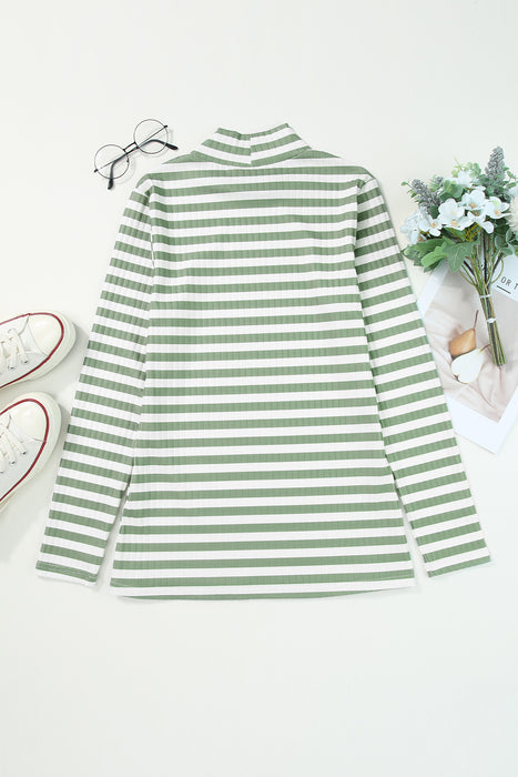 Striped Mock Neck Long Sleeve Top