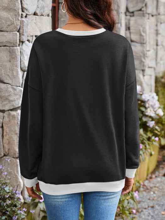 Lovelet Contrast Round Neck Long Sleeve Sweatshirt