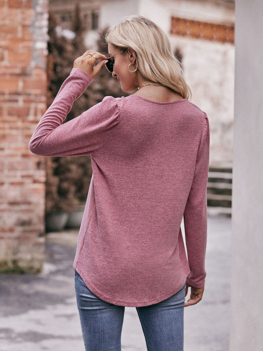 Mandy Pleated Detail Curved Hem Long Sleeve Top