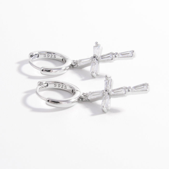 925 Sterling Silver Zircon Cross Earrings