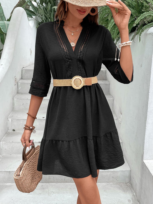 Honey Notched Neck Half Sleeve Dress