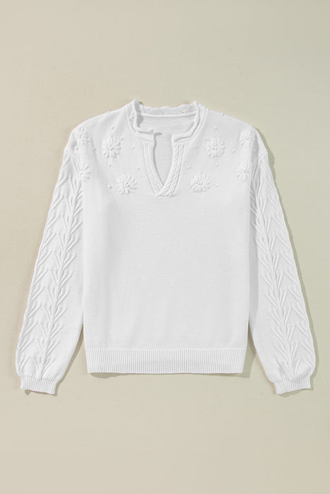 Daisy Notched Long Sleeve Sweater