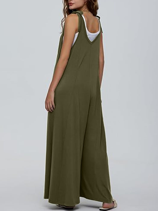 V-Neck Tie Shoulder Jumpsuit