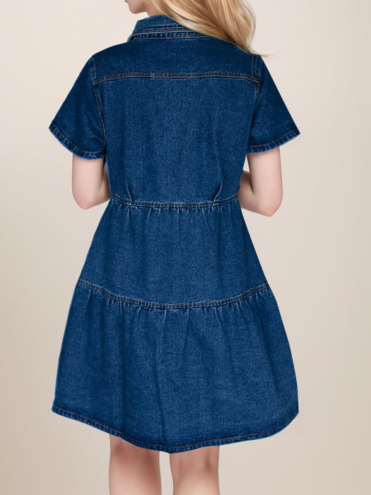 Button Up Short Sleeve Denim Dress