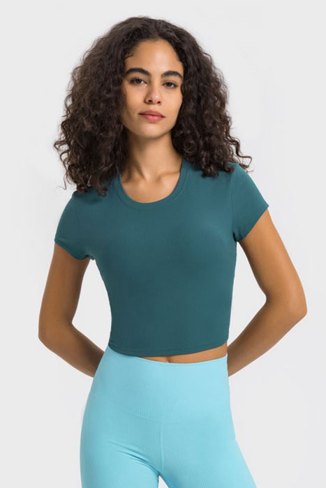 Millennia Round Neck Short Sleeve Cropped Sports T-Shirt