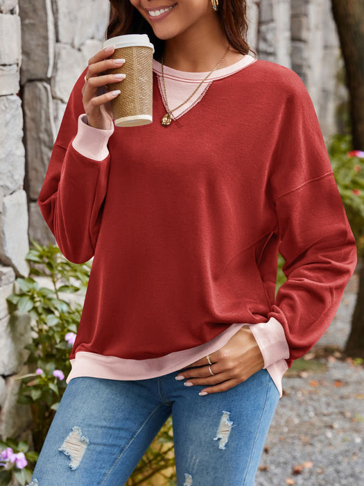 Lovelet Contrast Round Neck Long Sleeve Sweatshirt