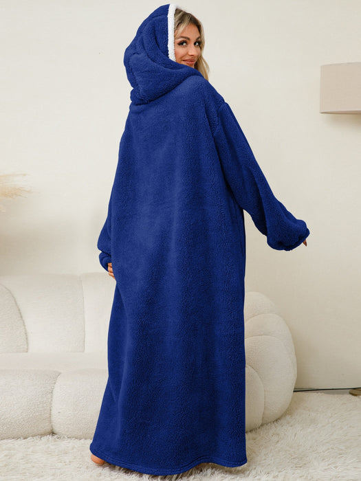 Pocketed Contrast Long Sleeve Hooded Lounge Dress