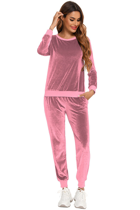 Round Neck Long Sleeve Loungewear Set with Pockets