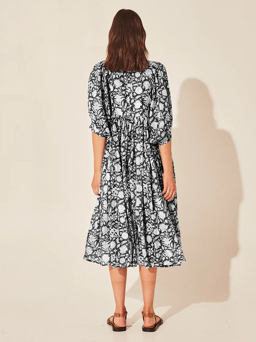 Floral Tie Neck Lantern Sleeve Dress