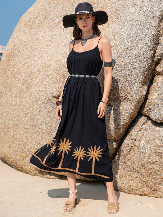 Embroidered Scoop Neck Midi Cami Dress