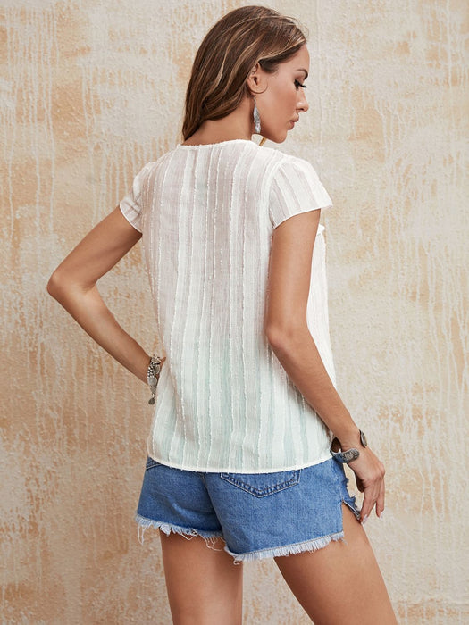 Honey Tie Neck Ruffled Short Sleeve Blouse