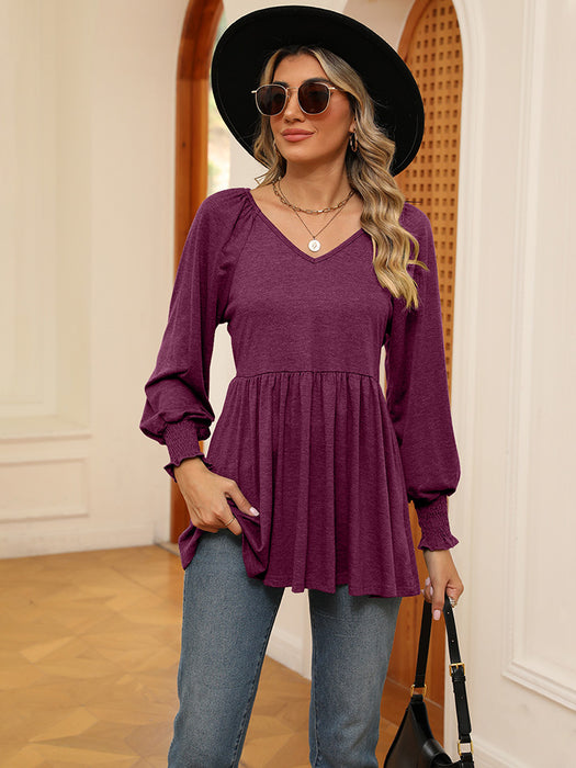 V-Neck Lantern Sleeve Blouse