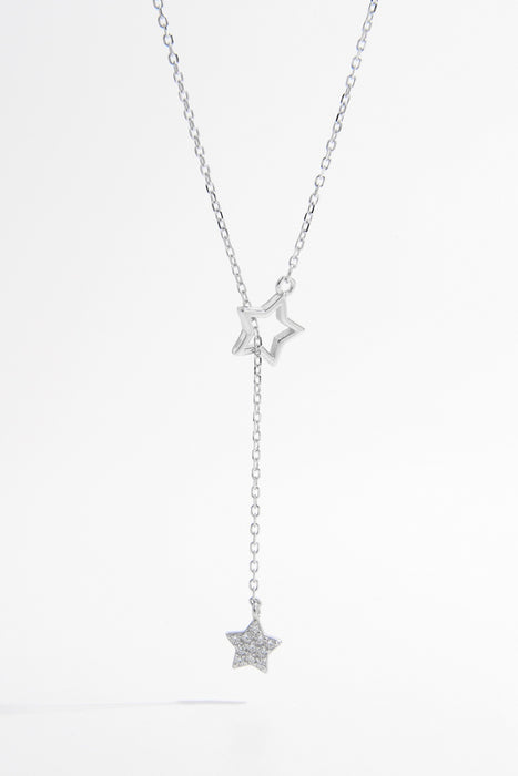 925 Sterling Silver Zircon Star Drop Necklace