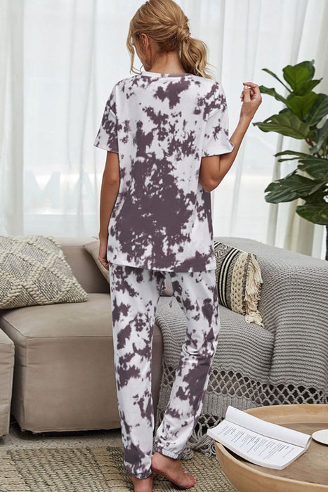 Shiny Tie-Dye Tee and Drawstring Waist Joggers Lounge Set