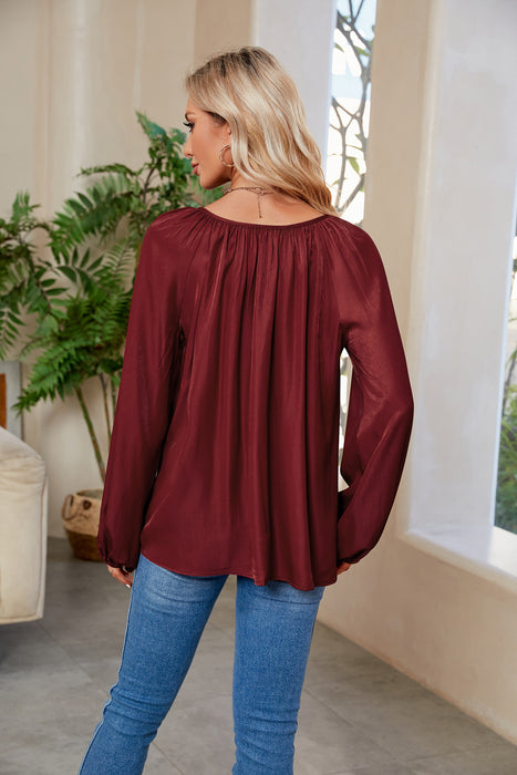 Tie Neck Balloon Sleeve Blouse