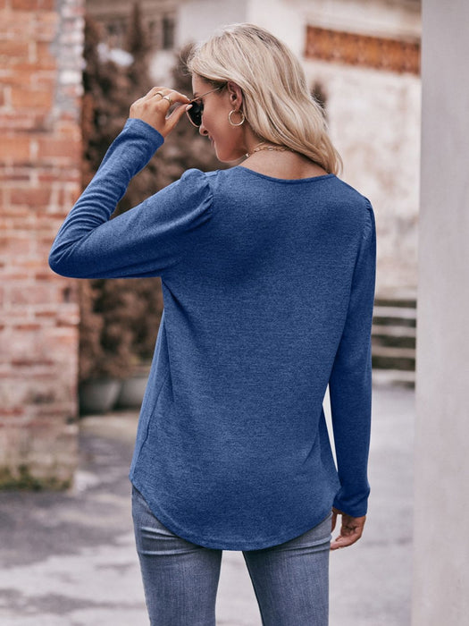 Mandy Pleated Detail Curved Hem Long Sleeve Top