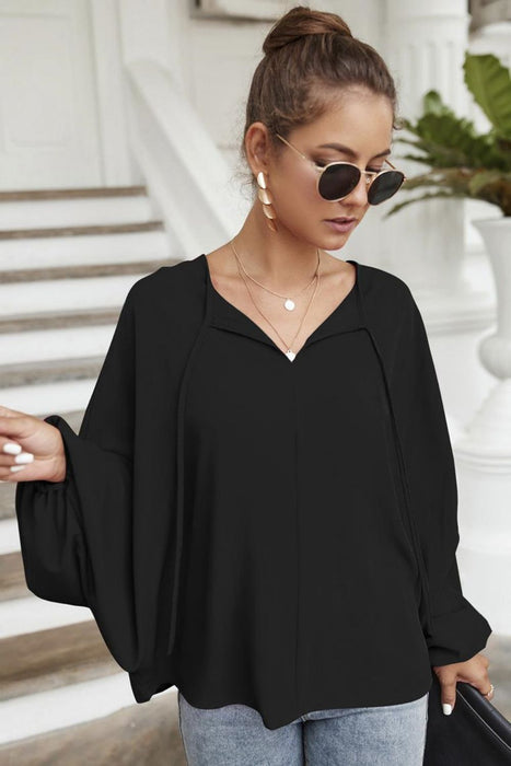 Tie Neck Balloon Sleeve Blouse