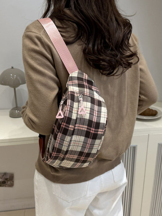 Plaid Adjustable Strap Crossbody Bag